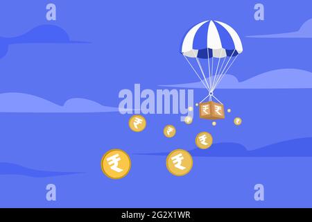 Illustration conceptuelle des pièces de roupie tombant dans le ciel d'un parachute Illustration de Vecteur