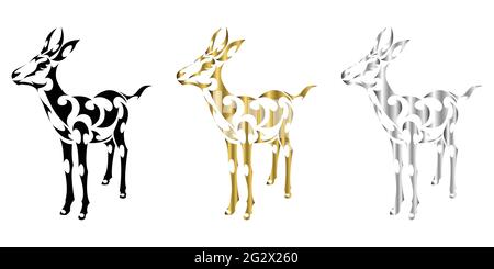 Trois couleurs or noir argent le vecteur d'art de la ligne de springbok est adapté à une utilisation comme décoration ou logo Illustration de Vecteur