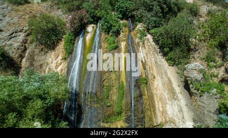 Photographie aérienne du ruisseau Banias (rivière Banias ou rivière Hermon) plateau du Golan, Israël Banque D'Images