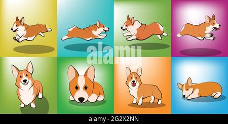 Ensemble de joli dessin animé Illustration d'un chien de chiot corgi Illustration de Vecteur