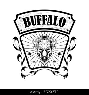 Logo américain bison Buffalo dans un style de gravure classique et élégant. Emblème vectoriel pour votre identité d'entreprise, illustration vintage, affiche sportive, logo, Illustration de Vecteur