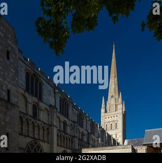 Norwich, Norfolk, Royaume-Uni, juin 2021, une vue de la cathédrale de Norwich de la ferme Banque D'Images