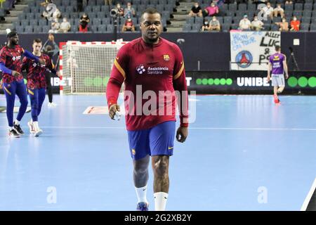 Cedric Sorhaindo du FC Barcelone se réchauffe lors du match de handball de la Ligue des Champions de l'EHF, entre le FC Barcelone et HBC Nantes, le 12 juin 2021 au Lanxess Arena de Cologne, Allemagne - photo Laurent Lairys / panoramique / DPPI Banque D'Images