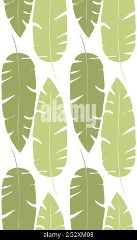 Motif simple avec silhouettes vertes de feuilles de banane sur fond blanc. Texture tropicale. Papier peint avec feuillage de jungle. Texture vectorielle de la pluie Illustration de Vecteur