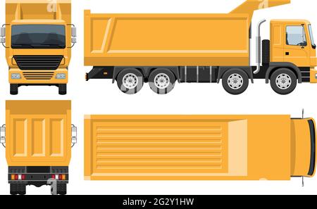 Modèle de vecteur de camion de vidage avec des couleurs simples sans dégradés ni effets. Vue latérale, avant, arrière et supérieure Illustration de Vecteur