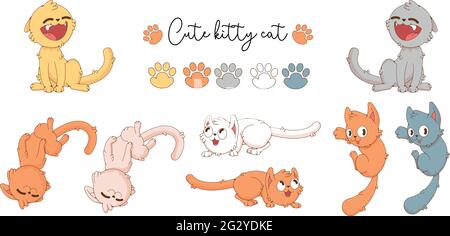 Chat au gingembre mignon. Chat mignon et ludique. Un jeu de joints. Illustration de Vecteur