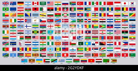 Drapeaux nationaux. Pays du monde drapeau emblèmes, europe, asie, Amérique du Sud et du Nord symboles nationaux ensemble d'illustrations vectorielles. Drapeaux nationaux officiels Illustration de Vecteur