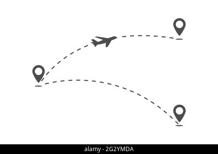 trajectoire des itinéraires de vol de l'avion. Le plan vole d'un point à l'autre. La ligne de mouvement de l'avion. Style simple Illustration de Vecteur