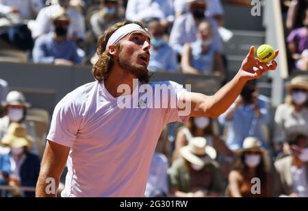 Paris, FRA. 13 juin 2021. Paris, Roland Garros, French Open Day 15 13/06/2021 Stefanos Tsitsipas (GRE) Mens final Match Credit: Roger Parker/Alay Live News Banque D'Images