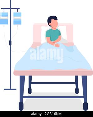 Enfant dans lit d'hôpital semi-plat couleur vecteur caractère Illustration de Vecteur