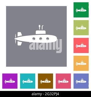 Icônes sous-marines plates sur des arrière-plans carrés de couleur simples Illustration de Vecteur