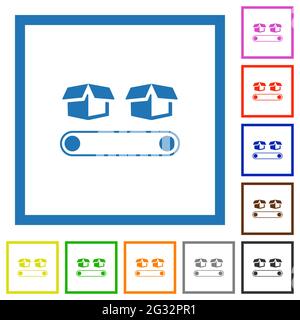 Convoyeur avec des icônes de couleur plate dans des cadres carrés arrière-plan blanc Illustration de Vecteur