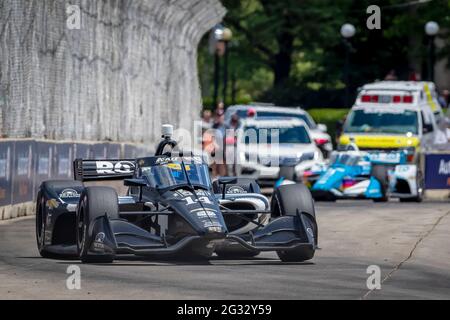 Detroit, Michigan, États-Unis. 13 juin 2021. SÉBASTIEN BOURDAIS (14), du Mans, France, fait les virages lors de la course au Grand Prix de Detroit de Chevrolet à Belle Isle à Detroit, Michigan. Crédit : Brandon carter Grindstone Media/ASP/ZUMA Wire/Alay Live News Banque D'Images