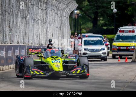 Detroit, Michigan, États-Unis. 13 juin 2021. Ed JONES (18) de Dubaï, aux Émirats arabes Unis, se livre aux virages lors de la course pour le Grand Prix de Detroit de Chevrolet à Belle Isle, à Detroit, au Michigan. Crédit : Brandon carter Grindstone Media/ASP/ZUMA Wire/Alay Live News Banque D'Images