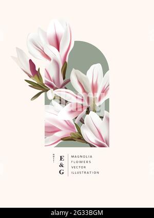 Fleurs realizitc magnolia décorations. Illustration vectorielle d'arrière-plan de l'usine de marketing d'événement spécial. Illustration de Vecteur