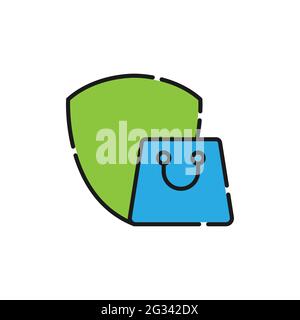 Illustration du vecteur de l'icône achat sécurisé. Sécurité des achats avec Shield Icon design concept pour e-commerce, boutique en ligne et marché nous Illustration de Vecteur