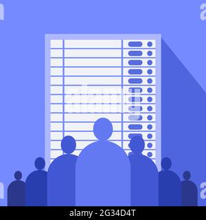 Groupe de personnes debout devant un système de vote électronique Illustration de Vecteur