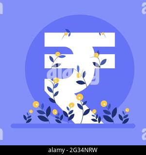 Plantes grimpant sur un symbole de roupie et fleurs fleuries Illustration de Vecteur