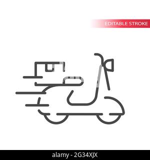 Livraison rapide du scooter avec icône de boîte. Ligne fine, contour modifiable. Illustration de Vecteur