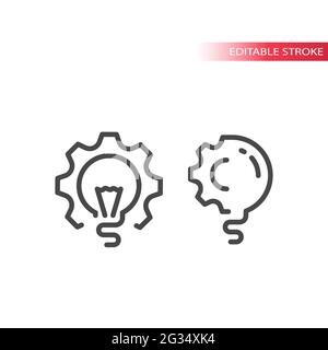 Ampoule avec icône de vecteur de rapport. Symbole de contour de l'ampoule et de la roue dentée, contour modifiable. Illustration de Vecteur