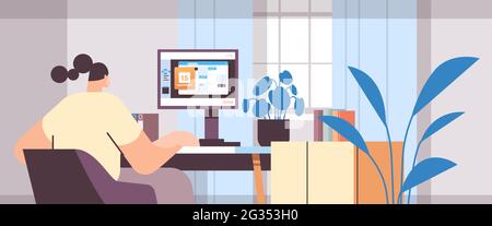 femme d'affaires planifiant le jour de la planification de rendez-vous dans le calendrier sur l'écran de moniteur concept de gestion du temps Illustration de Vecteur