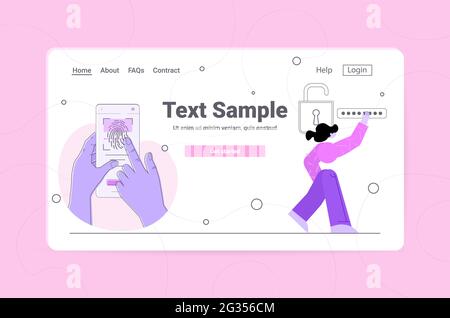 femme d'affaires touchant le lecteur d'empreintes digitales en saisissant le code d'accès sur l'écran du smartphone Illustration de Vecteur