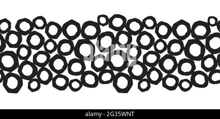 Abstrait bordure sans couture avec cercles noirs, Vector répétition motif horizontal avec papier rond formes coupées bulles simple texture dessinée à la main Illustration de Vecteur