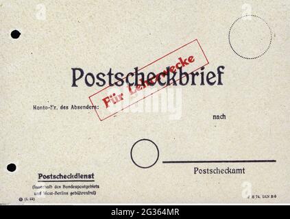 Courrier, formulaire, poste fédérale allemande, lettre de contrôle postal, enveloppe, à des fins de formation, 1953, INFO-AUTORISATION-DROITS-SUPPLÉMENTAIRES-NON-DISPONIBLE Banque D'Images