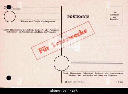 Courrier, formulaire, poste fédérale allemande, carte postale, à des fins de formation, 1953, DROITS-SUPPLÉMENTAIRES-AUTORISATION-INFO-NON-DISPONIBLE Banque D'Images