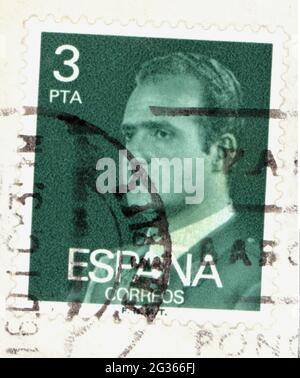 Courrier, timbres-poste, Espagne, timbre-poste peseta 3, portrait du roi Juan Carlos I, 1976, DROITS-SUPPLÉMENTAIRES-AUTORISATION-INFO-NON-DISPONIBLE Banque D'Images