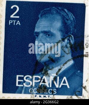 Courrier, timbres-poste, Espagne, 2 peseta timbre-poste, portrait du roi Juan Carlos I, 1976, DROITS-SUPPLÉMENTAIRES-AUTORISATION-INFO-NON-DISPONIBLE Banque D'Images