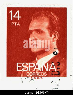 Courrier, timbres-poste, Espagne, timbre-poste peseta 14, portrait du roi Juan Carlos I, 1976, DROITS-SUPPLÉMENTAIRES-AUTORISATION-INFO-NON-DISPONIBLE Banque D'Images