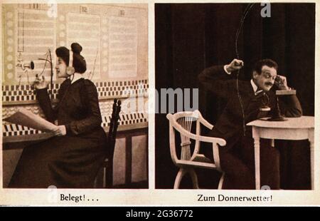 Courrier, téléphone, central téléphonique, téléphoniste: 'Occupé', participant: 'Godd Golly', CARTE POSTALE, DROITS-SUPPLÉMENTAIRES-INFOS-AUTORISATION-NON-DISPONIBLES Banque D'Images