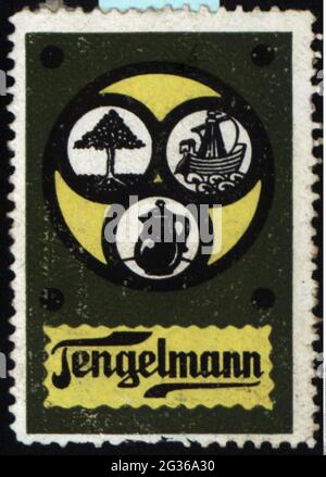 Publicité, timbres-affiches, boissons, café, « Tengelmann », VERS 1910, INFO-AUTORISATION-DROITS-SUPPLÉMENTAIRES-NON-DISPONIBLE Banque D'Images