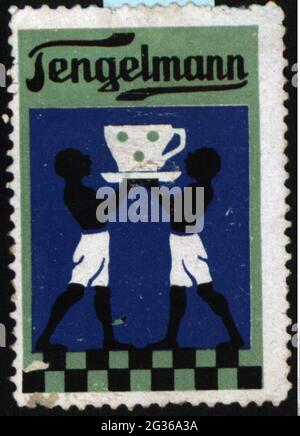 Publicité, timbres-affiches, boissons, café, « Tengelmann », VERS 1910, INFO-AUTORISATION-DROITS-SUPPLÉMENTAIRES-NON-DISPONIBLE Banque D'Images