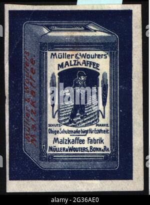 Publicité, timbres-affiches, boissons, café, café malt « Mueller & Wouters », Bonn, vers 1910, DROITS supplémentaires-AUTORISATION-INFO-NON-DISPONIBLE Banque D'Images