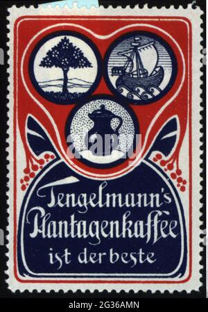 Publicité, timbres-affiches, boissons, café, « Tengelmann », VERS 1910, INFO-AUTORISATION-DROITS-SUPPLÉMENTAIRES-NON-DISPONIBLE Banque D'Images