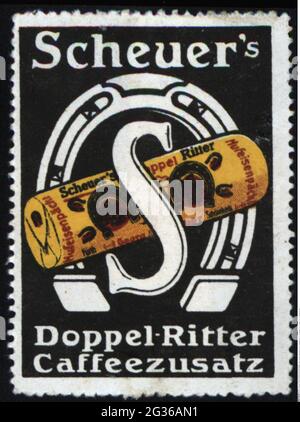 Publicité, timbres-affiches, boissons, café, supplément café « Cheer's », VERS 1910, INFO-AUTORISATION-DROITS-SUPPLÉMENTAIRES-NON-DISPONIBLE Banque D'Images