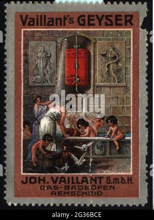 Publicité, timbres-affiches, appareils ménagers / articles pour la maison, ballon « Vaillant's Geyser », DROITS-SUPPLÉMENTAIRES-AUTORISATION-INFO-NON-DISPONIBLE Banque D'Images