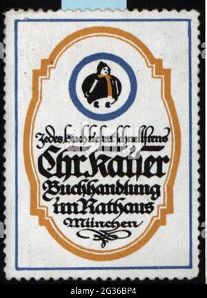 Publicité, timbres d'affiche, commerce de livre, 'Chr. Kaiser', Munich, vers 1910, INFORMATIONS-DROITS-AUTORISATIONS-SUPPLÉMENTAIRES-NON-DISPONIBLES Banque D'Images