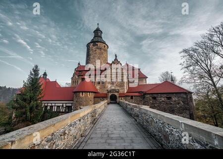 Vue sur le château de Czocha en Pologne. Banque D'Images