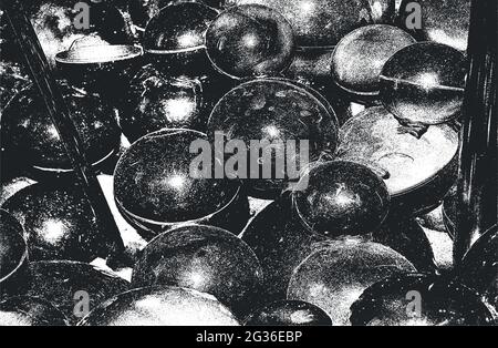 Texture de recouvrement affligé de plastique brillant de gros plan, sphères métalliques, boules. Arrière-plan grunge. Illustration vectorielle abstraite de demi-teinte Illustration de Vecteur