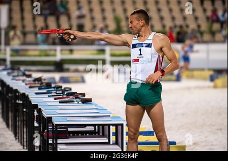 Championnats du monde de Pentathlon moderne, 2021, le Caire, Égypte, finale masculine. Adam Marosi de Hongrie. (CTK photo/Filip Komorous) Banque D'Images