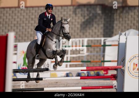 Championnats du monde de Pentathlon moderne, 2021, le Caire, Égypte, finale masculine. Valentin Prades de France. (CTK photo/Filip Komorous) Banque D'Images