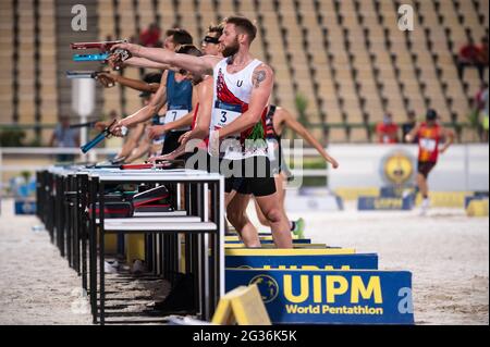 Championnats du monde de Pentathlon moderne, 2021, le Caire, Égypte, finale masculine. Ilya Palazkov de Biélorussie. (CTK photo/Filip Komorous) Banque D'Images