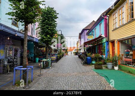 Maisons colorées à Fargegaten, Stavanger, Norvège Banque D'Images