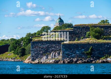 Murs fortifiés de la forteresse de Suomenlinna, classée au patrimoine mondial de l'UNESCO, Helsinki, Finlande Banque D'Images
