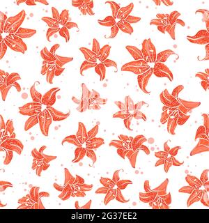 Motif été sans couture avec des nénuphars orange.Illustration florale plate avec motifs répétitifs.Arrière-plan répété avec fleurs en fleur. Illustration de Vecteur