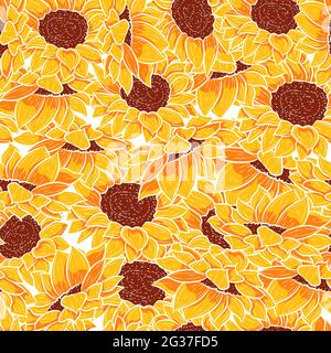 Motif jaune sans couture avec fleurs tropicales d'été.Arrière-plan de répétition florale avec éléments floraux printaniers.Papier peint vectoriel avec tournesol Illustration de Vecteur