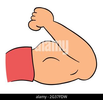 Illustration vectorielle de dessin animé de bras musclé, biceps. Contours colorés et noirs. Illustration de Vecteur